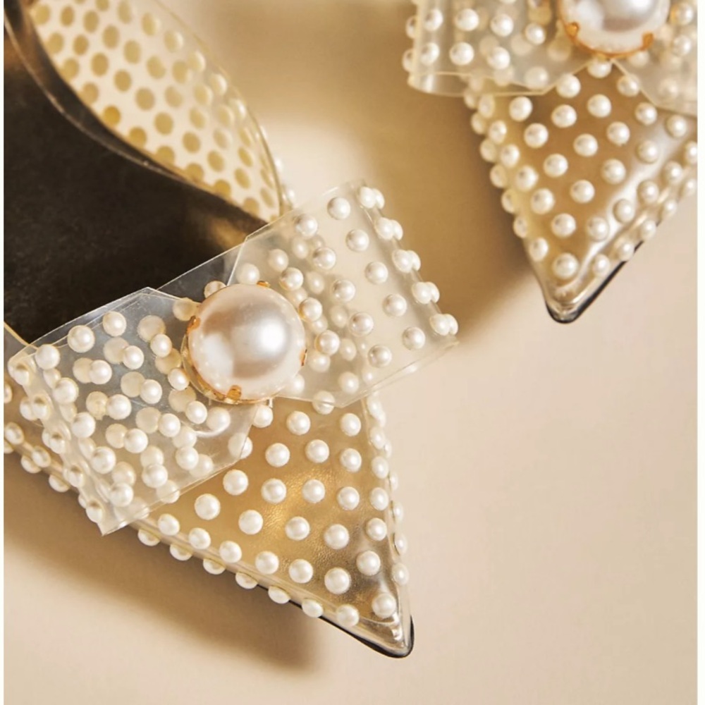 Jeffrey Campbell Pearl Bow Flats Slingback Mule Slides 5 Cream Gold Like New